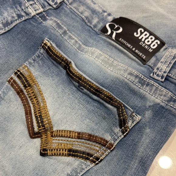 Men's Light Blue Flare Jeans - Picture 6 of 8